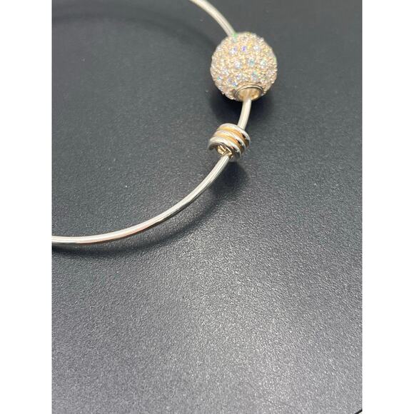 Sterling silver Pave Beaded Wire Adjustable Bangle Bracelet - Picture 5 of 8